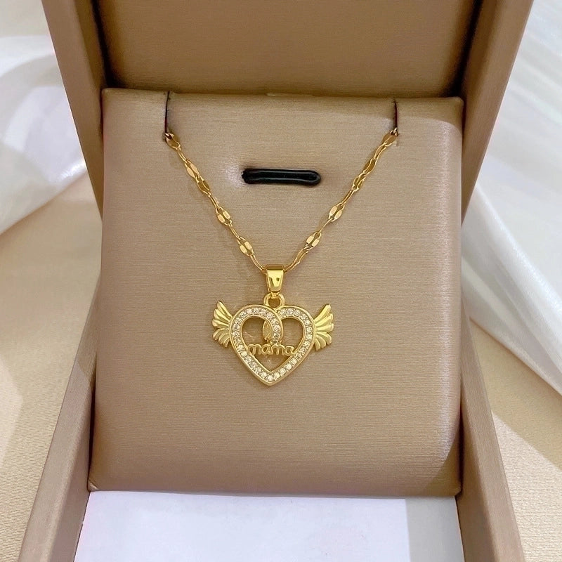 2 Pieces Minimalist Classic Style Geometric Heart Shape Titanium Steel Copper Zircon Pendant Necklace In Bulk