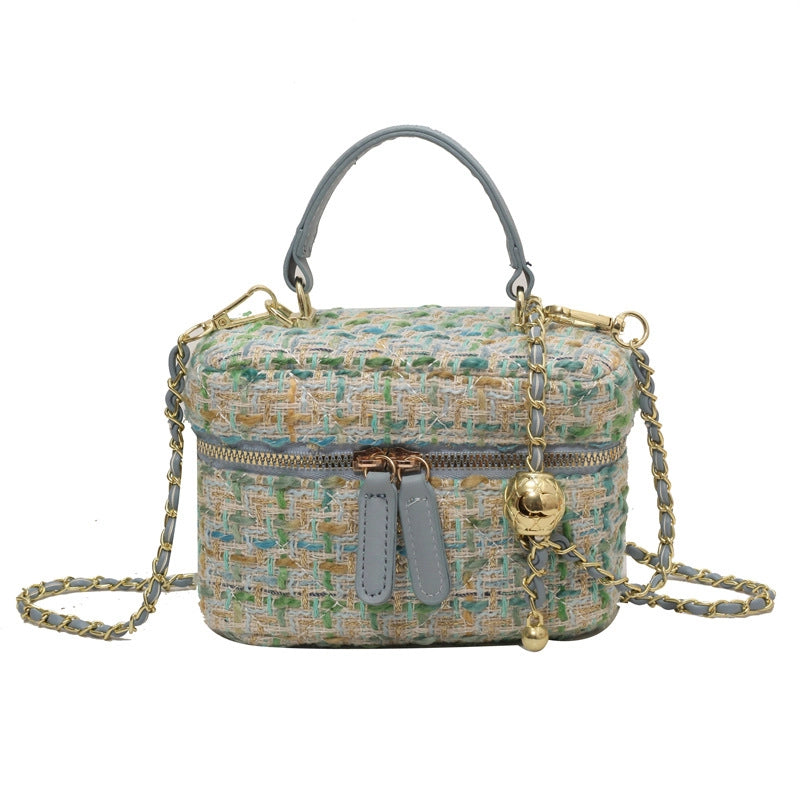 Women's Small Yarn Color Block Basic Streetwear Square Zipper Shoulder Bag Crossbody Bag Chain Bag