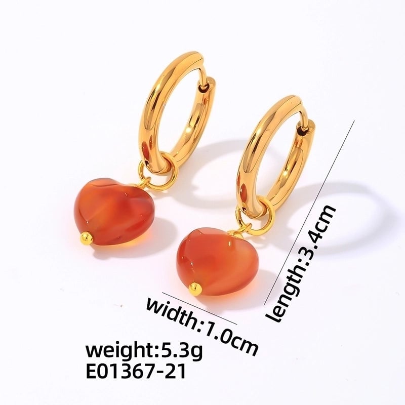 1 Pair Vintage Style Minimalist Heart Shape Plating 304 Stainless Steel Natural Stone Drop Earrings