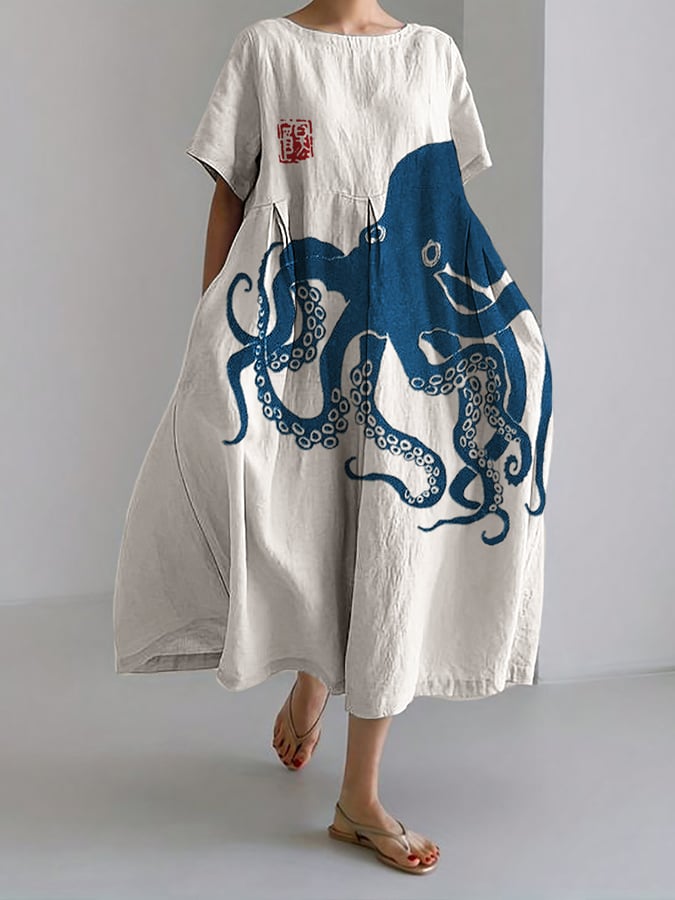 Women's octopus print mid-length loose dress