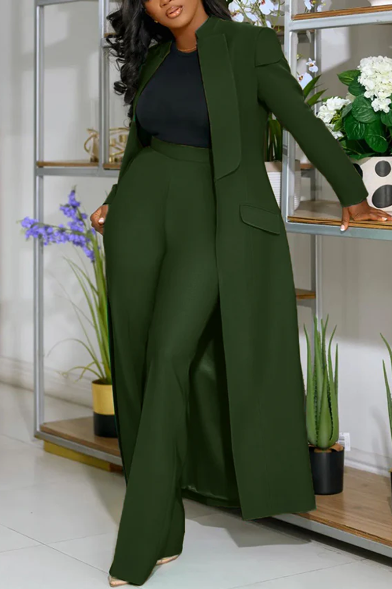 Casual Solid Color Cardigan Pants Long Sleeve Two Pieces