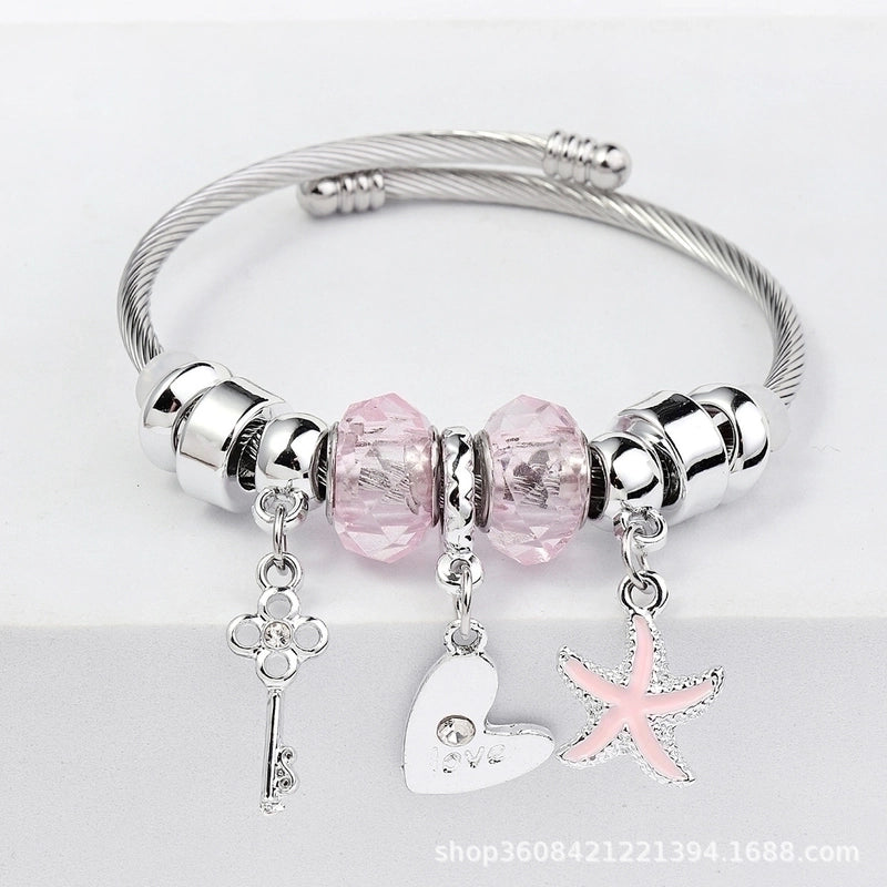 Elegant Heart Shape Butterfly Stainless Steel Asymmetrical Plating Bangle
