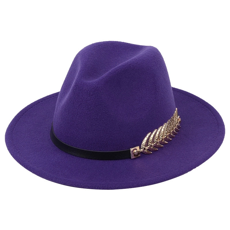 Metal Leaf Women's Woolen Hat Jazz Hat Autumn And Winter British Retro Top Hat Women