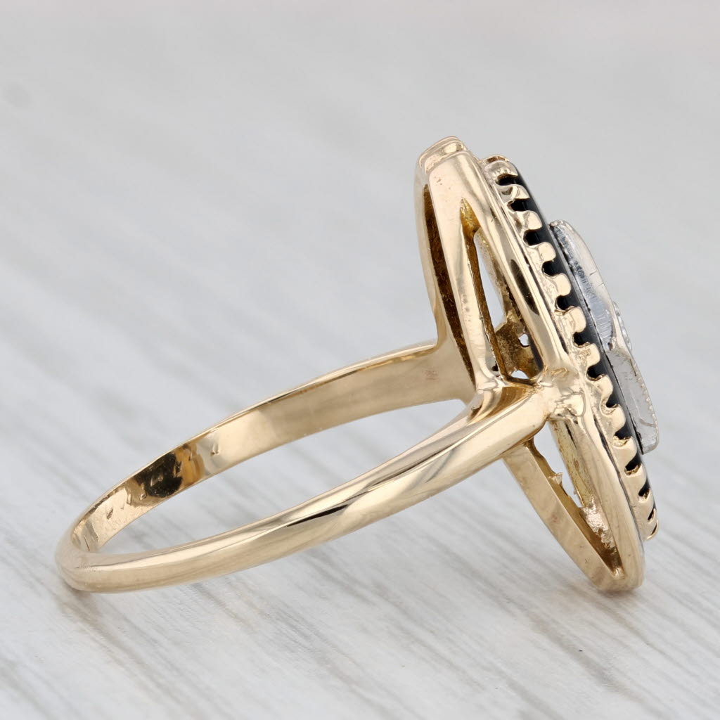 Vintage Oval Onyx Diamond Signet Ring 10k Yellow Gold Size 8