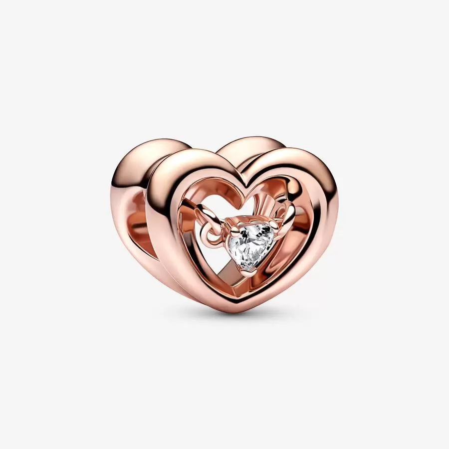 Rose Gold Plated Radiant Heart & Floating Stone Pandora Charm