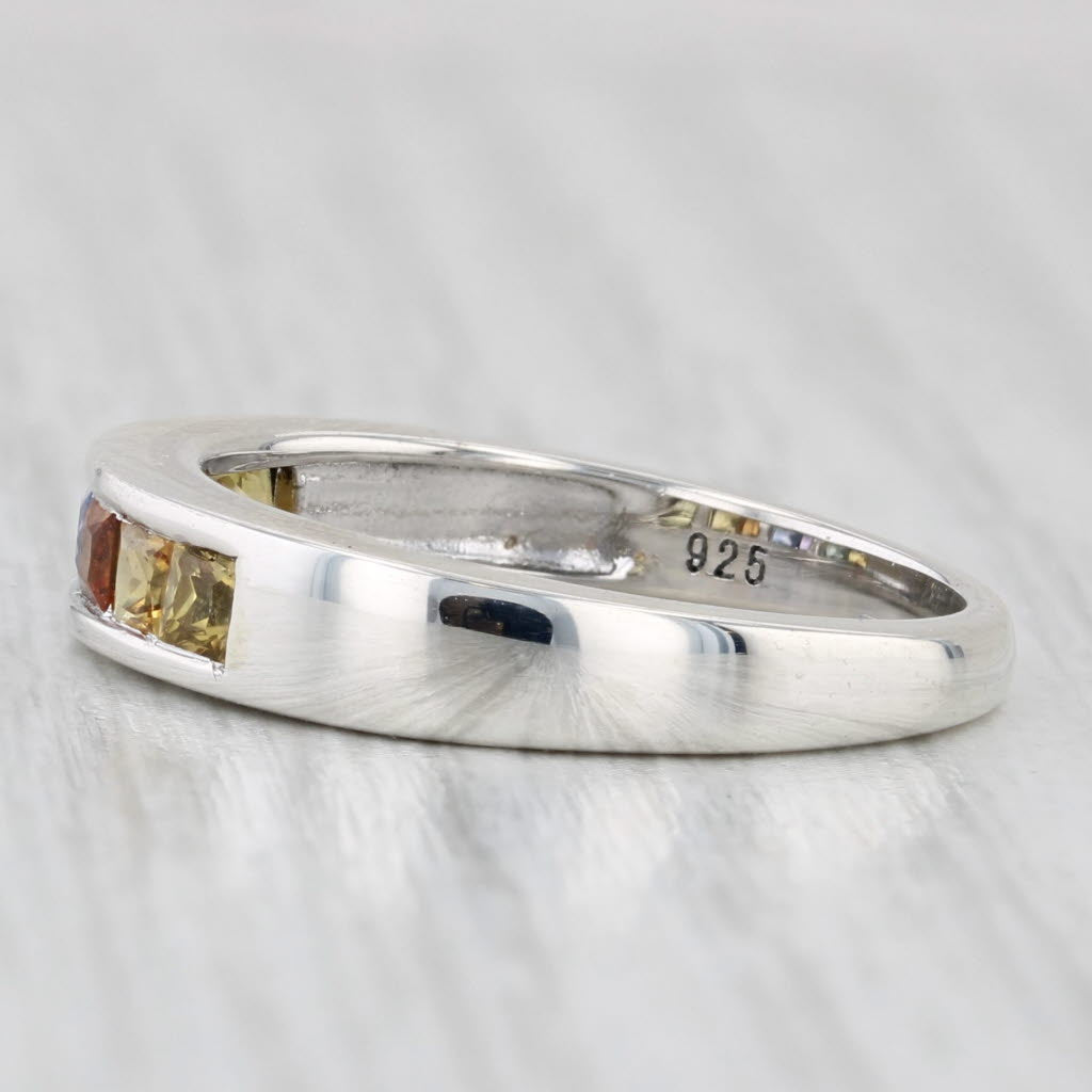 0.91ctw Multicolor Rainbow Sapphire Ring Sterling Silver Stackable Band COA