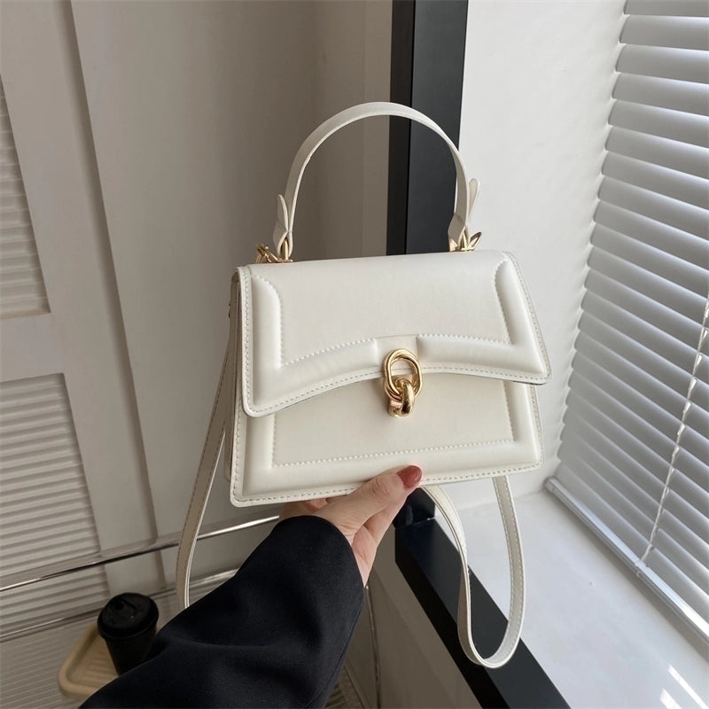 Women's Pu Leather Solid Color Streetwear Square Flip Cover Handbag