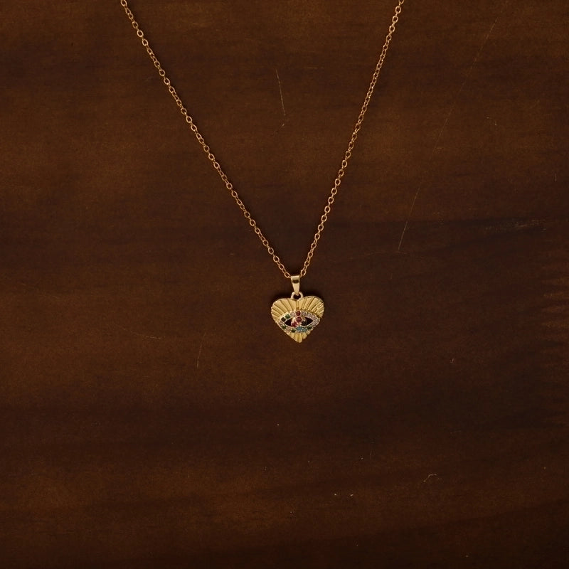 Elegant Retro Minimalist Devil's Eye 304 Stainless Steel Resin Zircon 18K Gold Plated Inlay Pendant Necklace