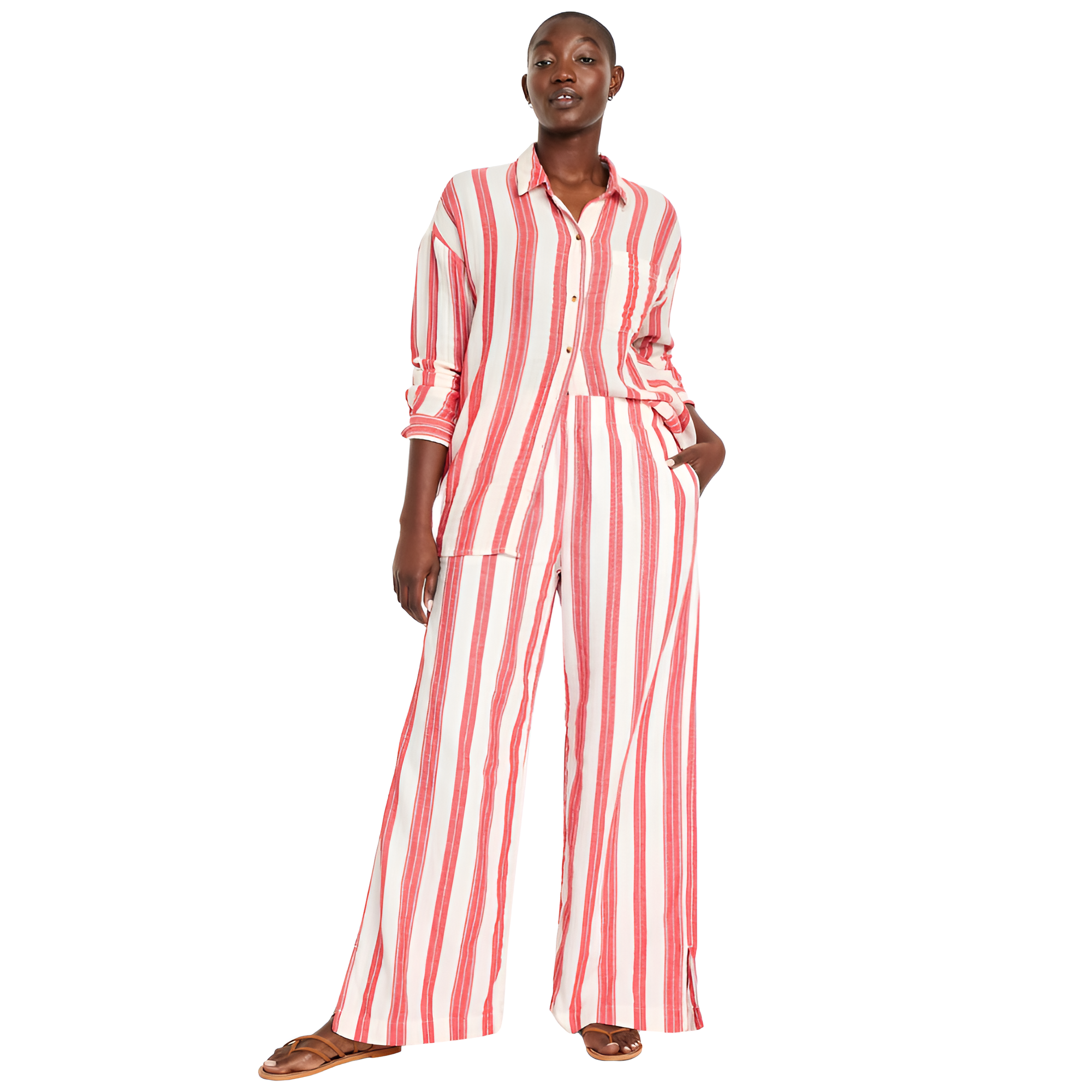 High Rise Crinkle Gauze Stripe Super Wide Pants