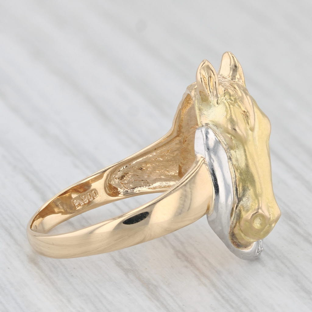 Diamond Accented Horse Ring 18k Yellow Gold 900 Platinum Size 6.25