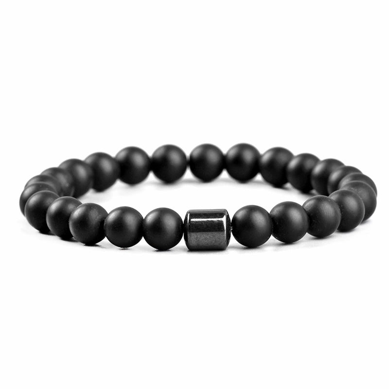 Fashion Geometric Natural Stone Elastic String Magnetic Black Gall Stone Woven Chain Bracelets In Bulk