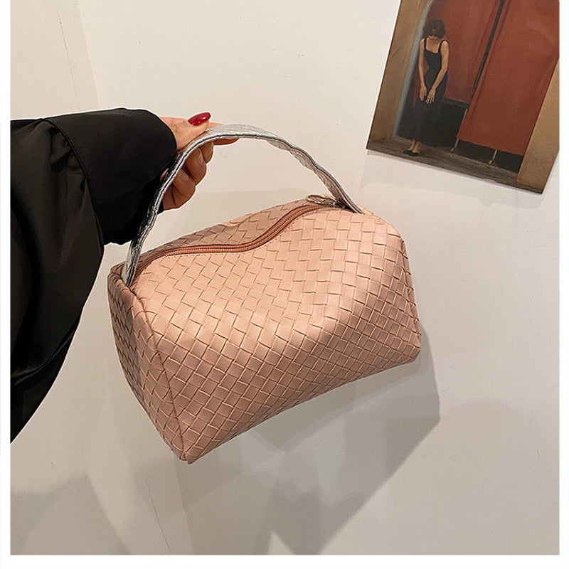 Women's Medium Pu Leather Solid Color Lingge Basic Classic Style Zipper Cosmetic Bag