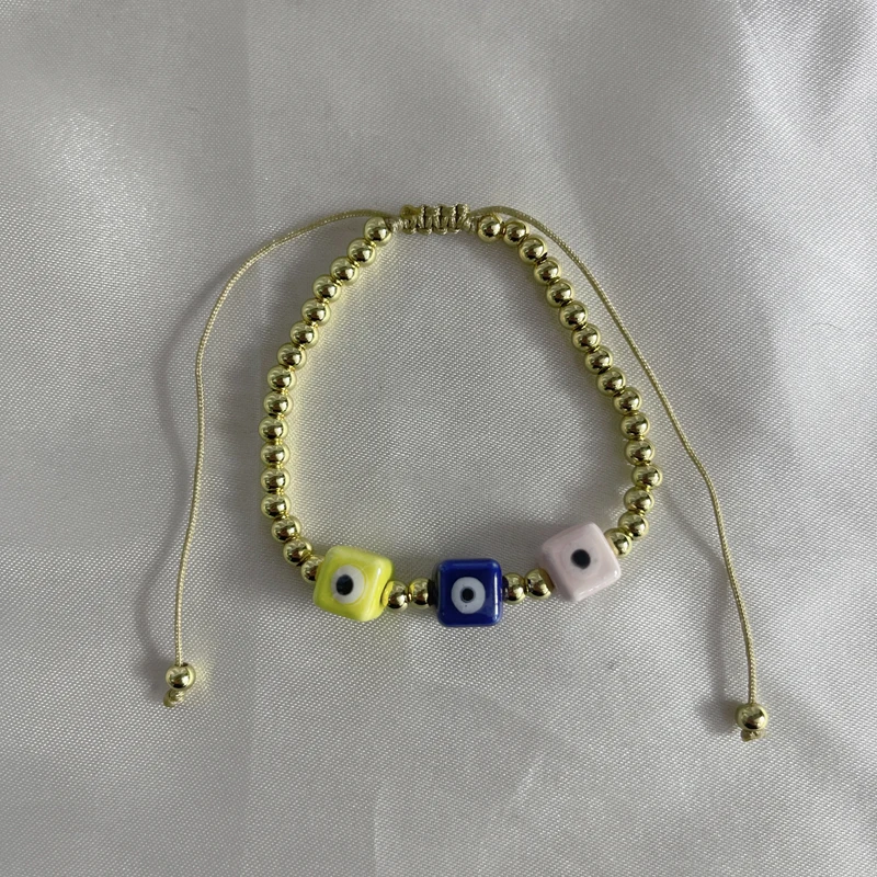 Handmade Colored Eye Beads Bracelets Gold Plated Brass Ceramic Bead Adjustable Bracelet For Women