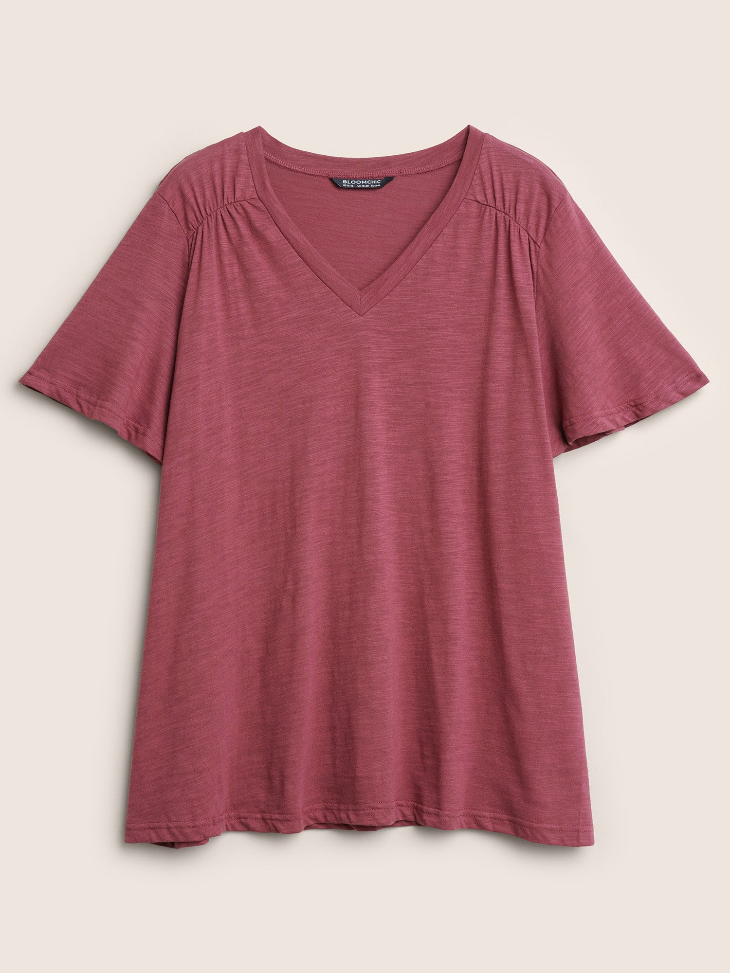Plain Ruffle Sleeve Heather V Neck T-shirt