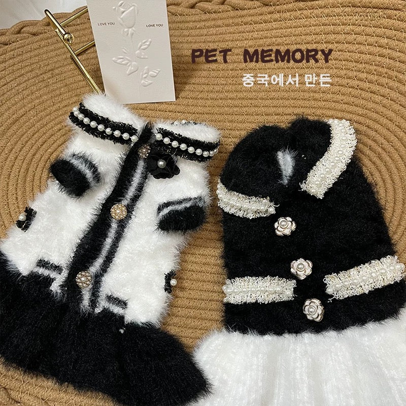 Sweet Bowknot Buttoned Dog Cat Sweater Dress