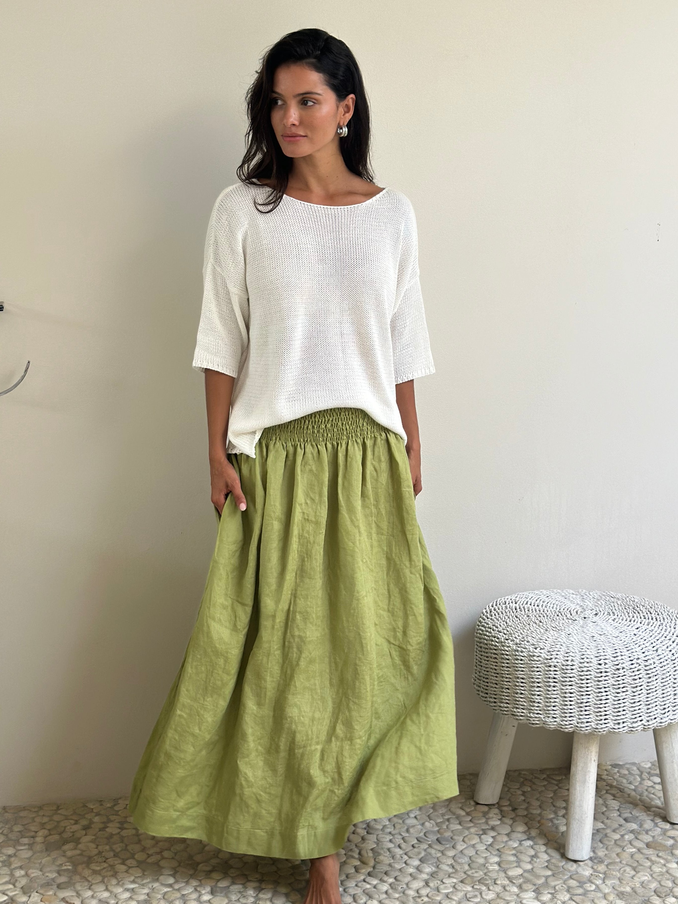 lulu skirt - avocado linen