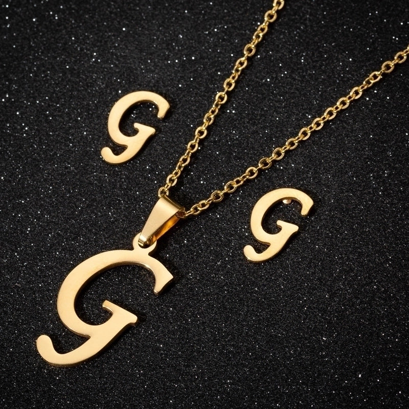 Women's Fashion Minimalist Letter Stainless Steel Pendant Necklace Ear Studs Plating Jewelry Sets