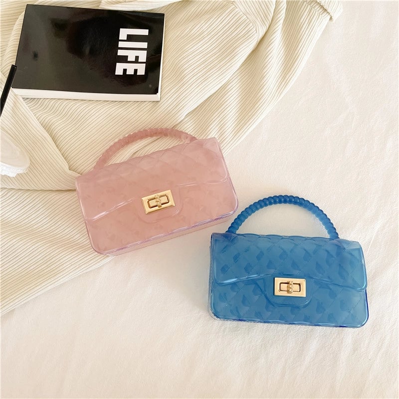Women's Small All Seasons Pvc Solid Color Fashion Square Lock Clasp Square Bag