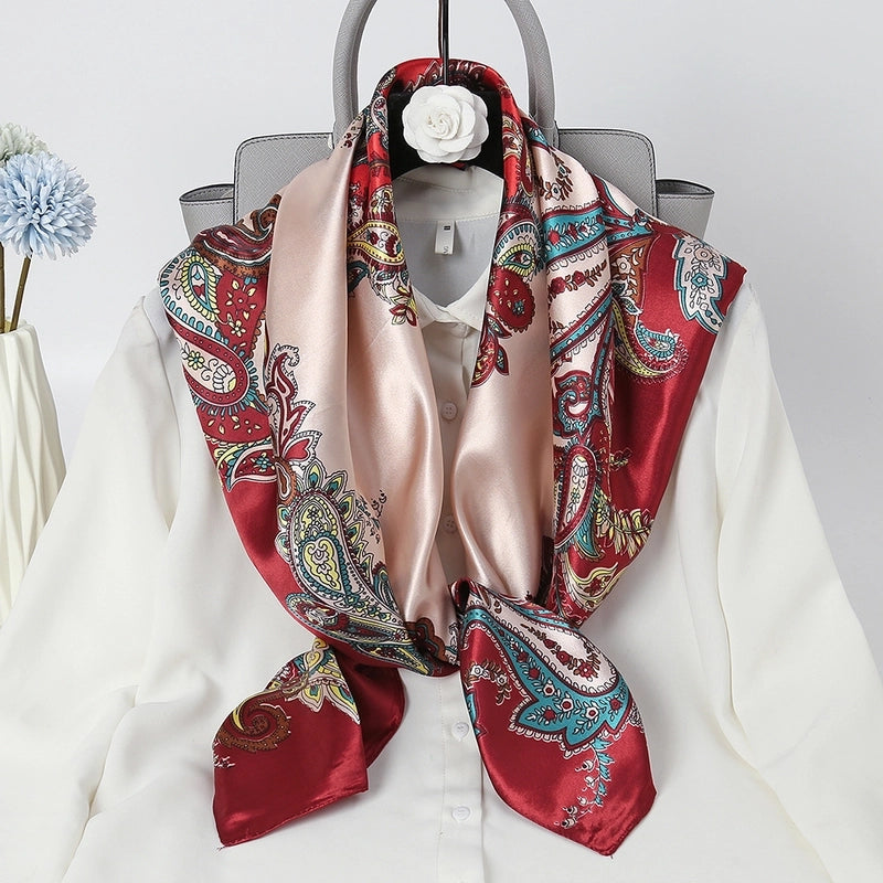 Women's Retro Cashew Nuts Satin Printing Scarf