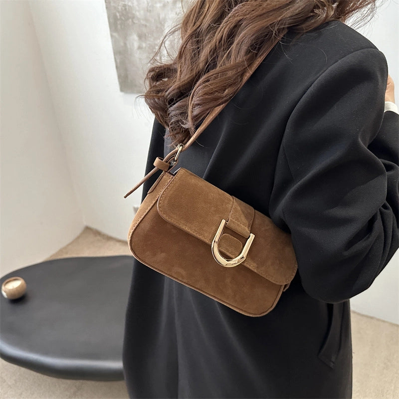 Women's Medium Special Solid Color Streetwear Sewing Thread Square Flip Cover Crossbody Bag