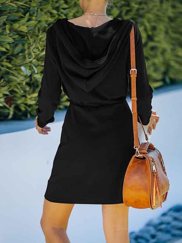 Color Zipper Hooded Dress