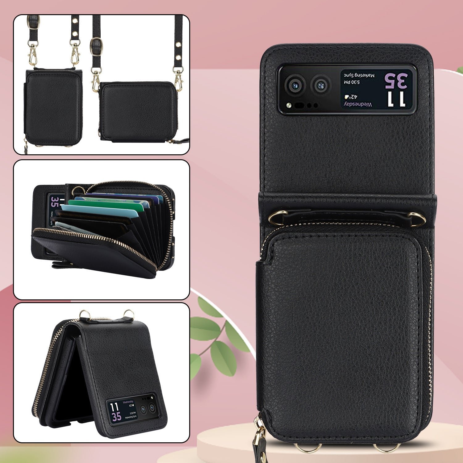 Suitable for Samsung  Galaxy Z Flip3/4/5 Zipper Bag Mobile Phone Case Leather Case Card Holder