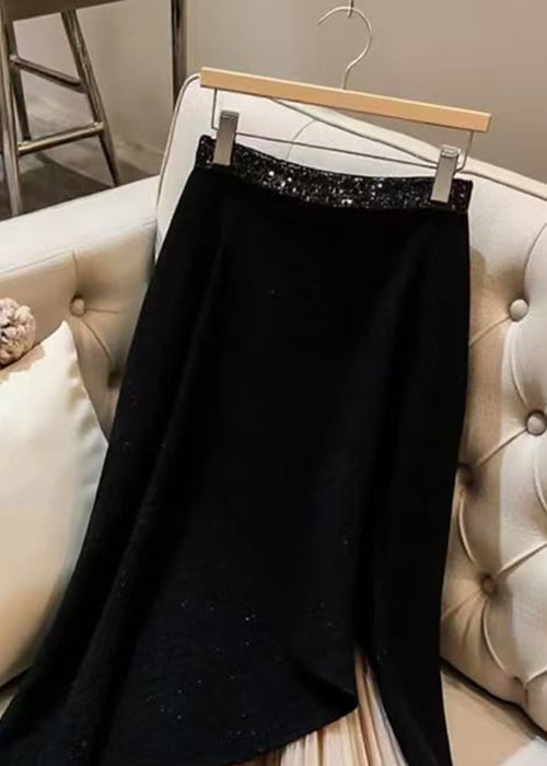 Elegant Black Original Design Chiffon Patchwork Skirts Spring