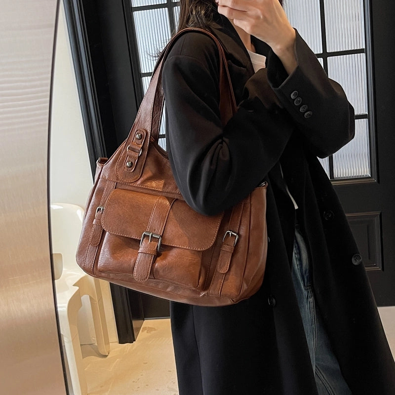 Women's Pu Leather Solid Color Basic Classic Style Streetwear Square Zipper Shoulder Bag