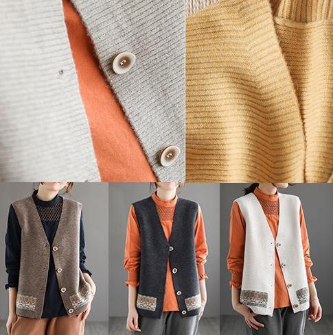 Chunky Khaki Knit Cardigans Fashion Spring V Neck Sleeveless Knitted Coat