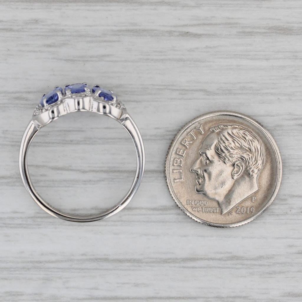 1.39ctw Tanzanite 3-Stone Diamond Ring 14k White Gold Size 6