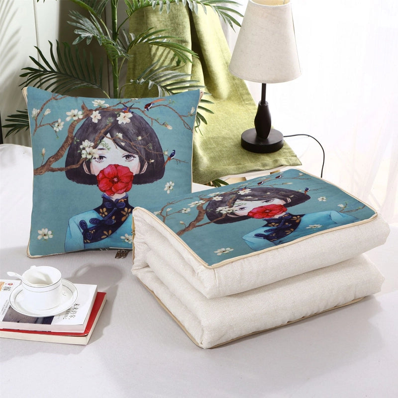 Pillow Quilt Dual-use Two-in-one Four-season Universal Car Thin Cushion Sleeping Blanket Activity Gift Printing