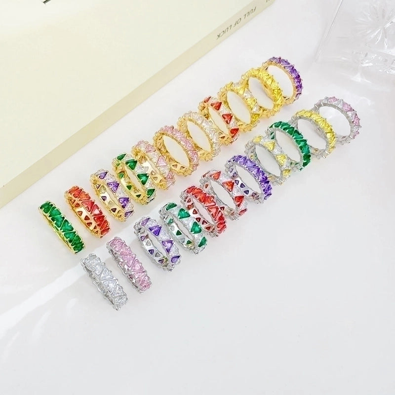 Minimalist Shiny Heart Shape 304 Stainless Steel Zircon 16K Gold Plated White Gold Plated Inlay Rings