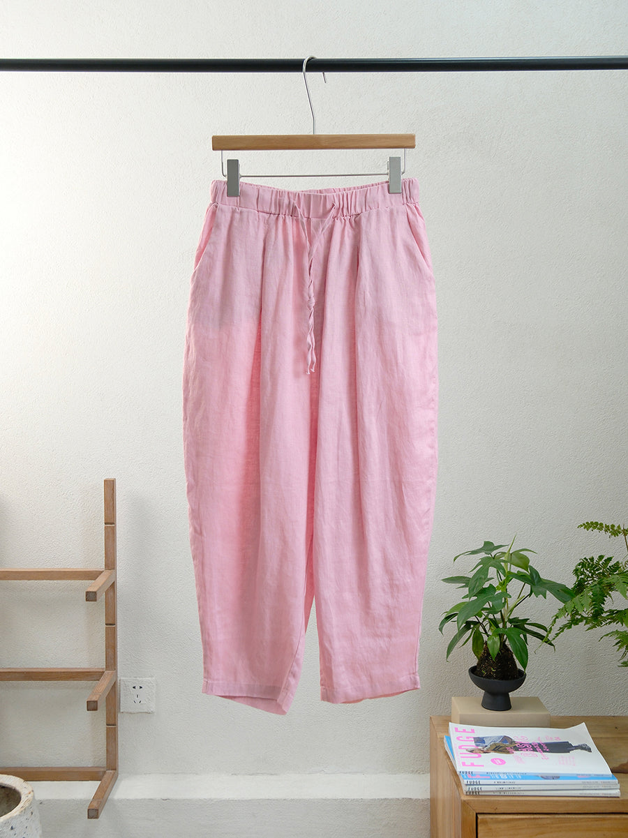 Women Summer Vintage Pure Color Linen Harem Pants
