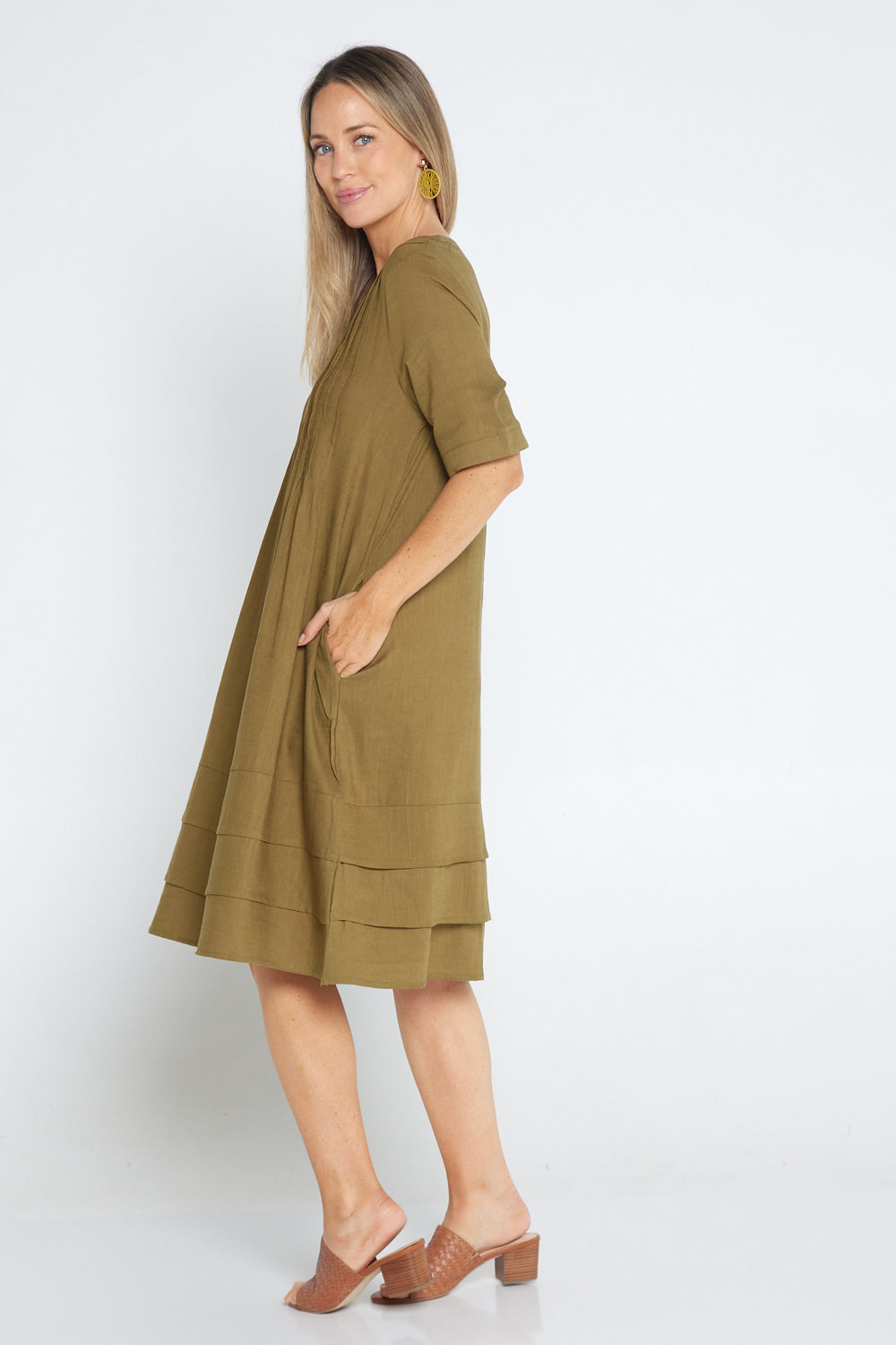 Chester Linen Dress - Olive