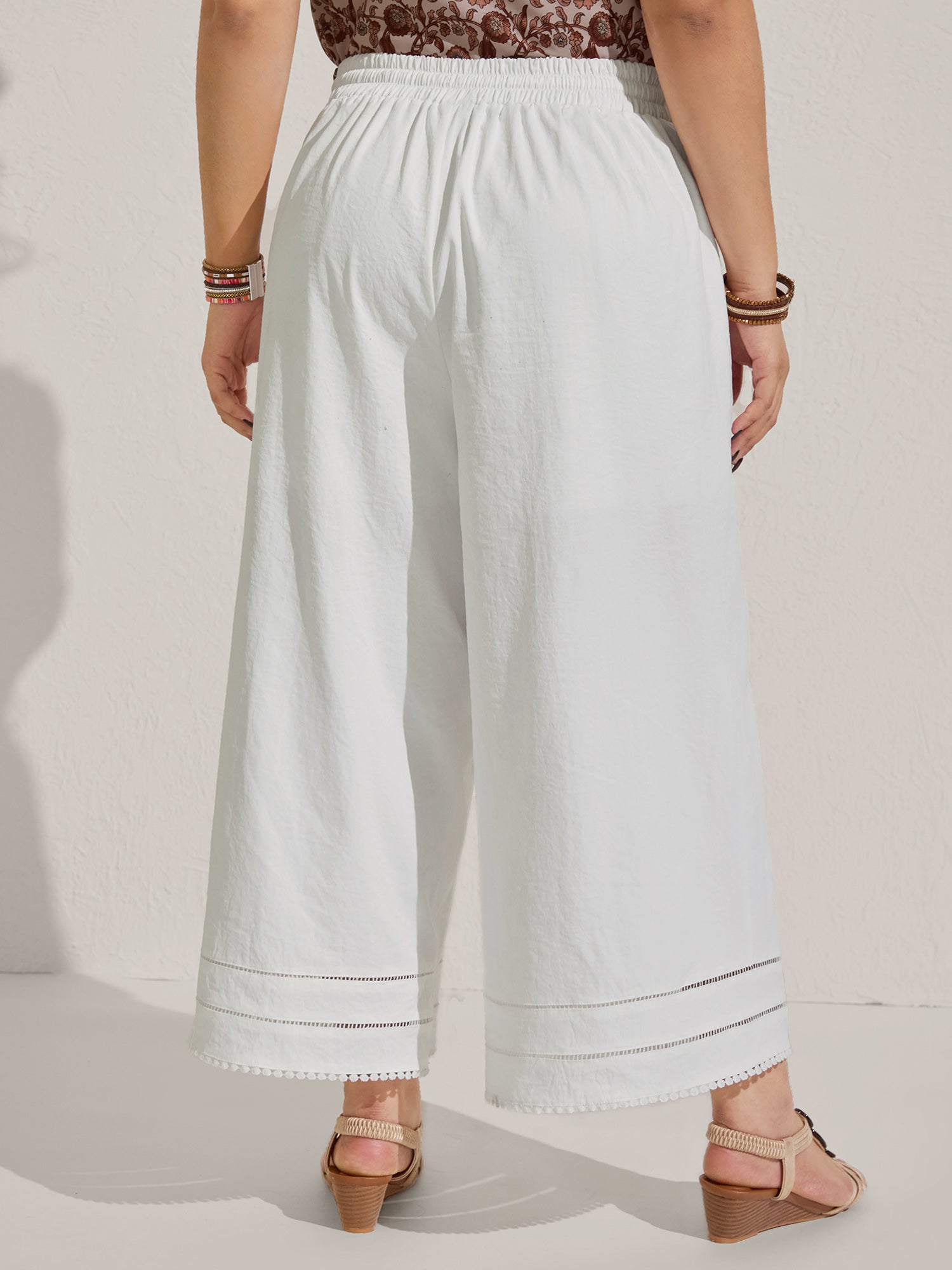 Lace Trim Wide-Leg Tie Pants