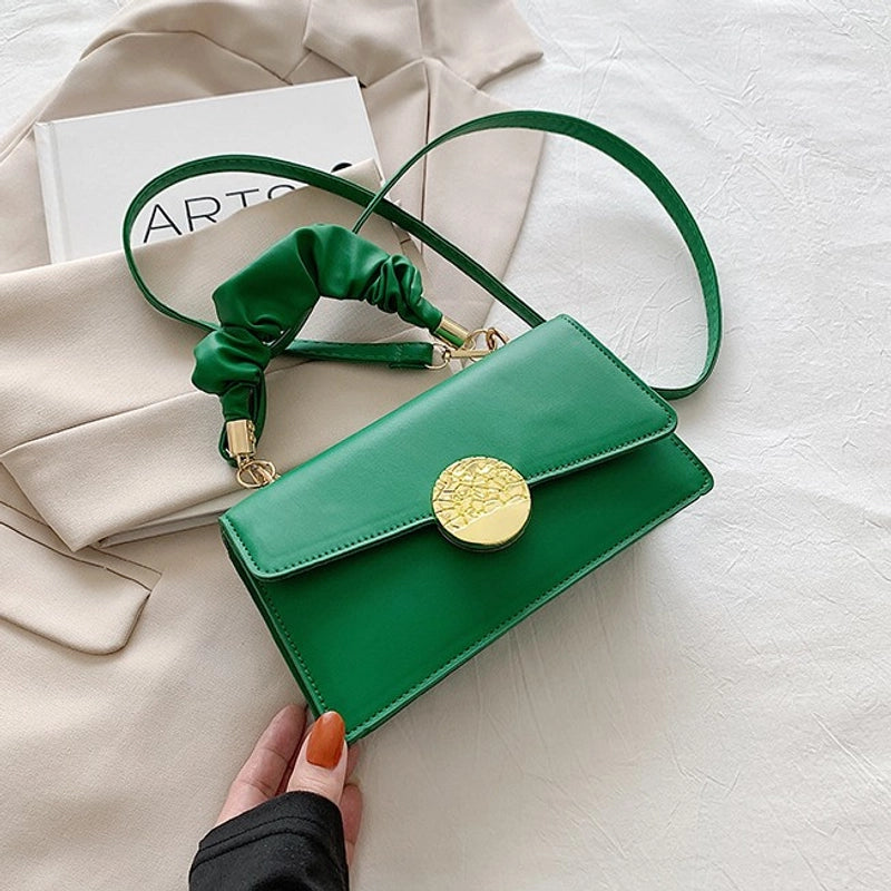 Women's Medium Pu Leather Solid Color Streetwear Square Magnetic Buckle Crossbody Bag