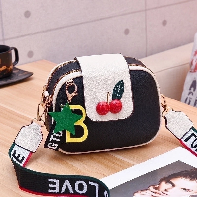 Women's Medium Pu Leather Letter Star Fruit Cute Semicircle Magnetic Buckle Crossbody Bag