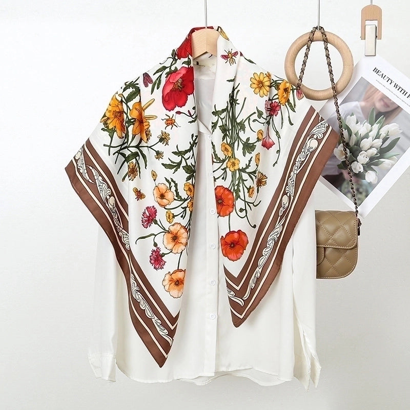 Women's Elegant Flower Polyester Printing Silk Scarf