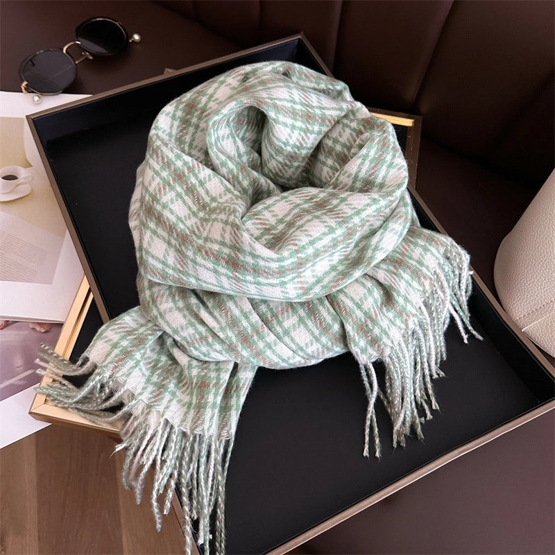 Retro Cashmere-like Plaid Warm Shawl Scarf Unisex Autumn And Winter Fashion All-Matching Tassel Scarf