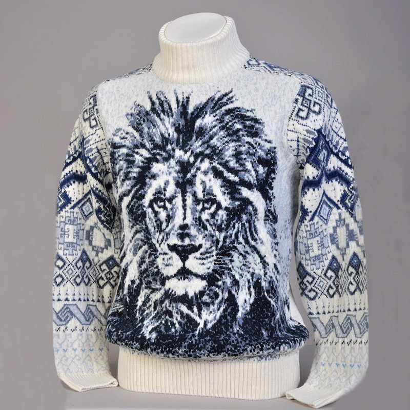 Vintage Warm Knitted Animal Jacquard Turtleneck Sweater