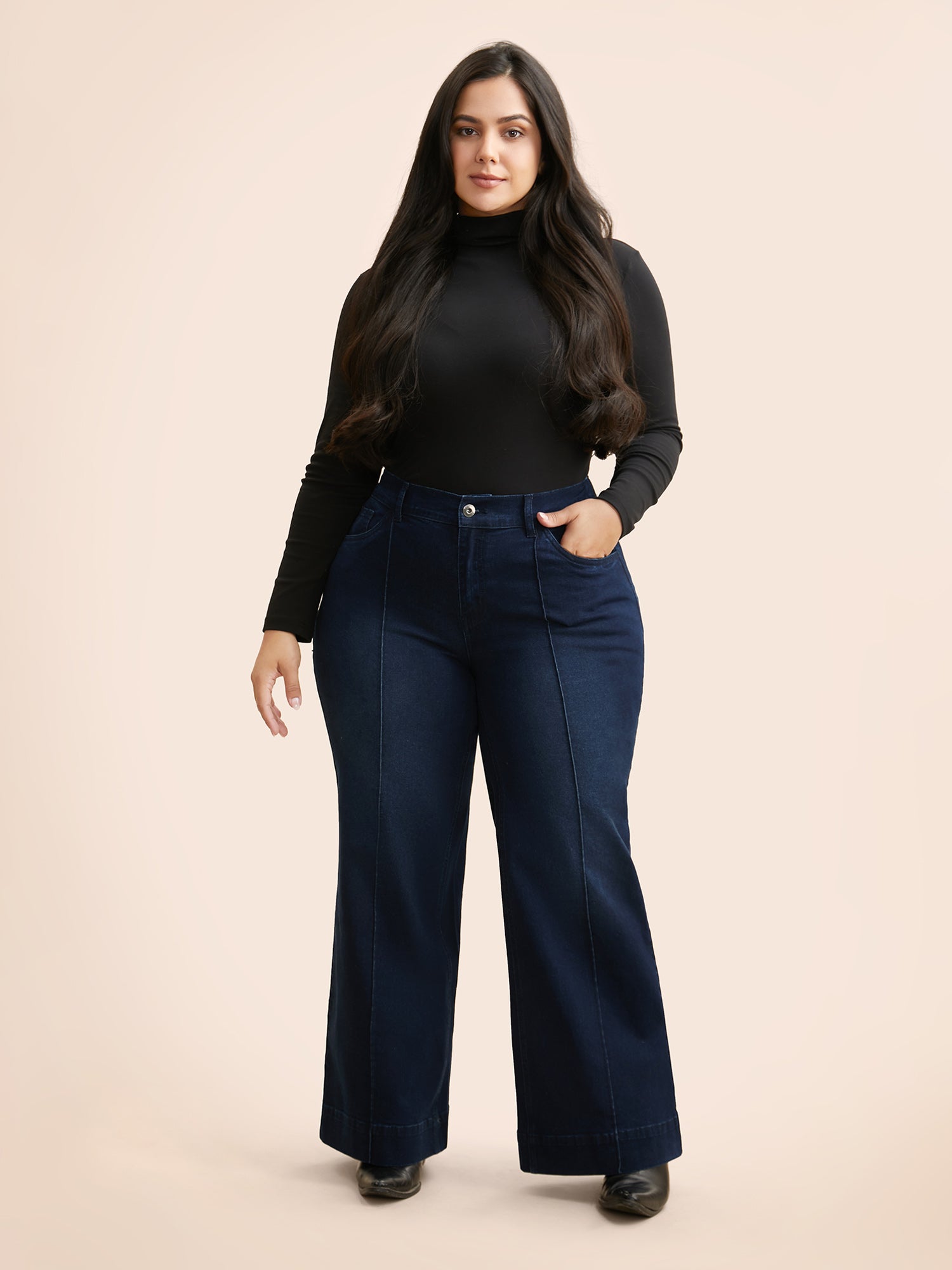 Dark Wash Seam Detail Wide Leg Jeans