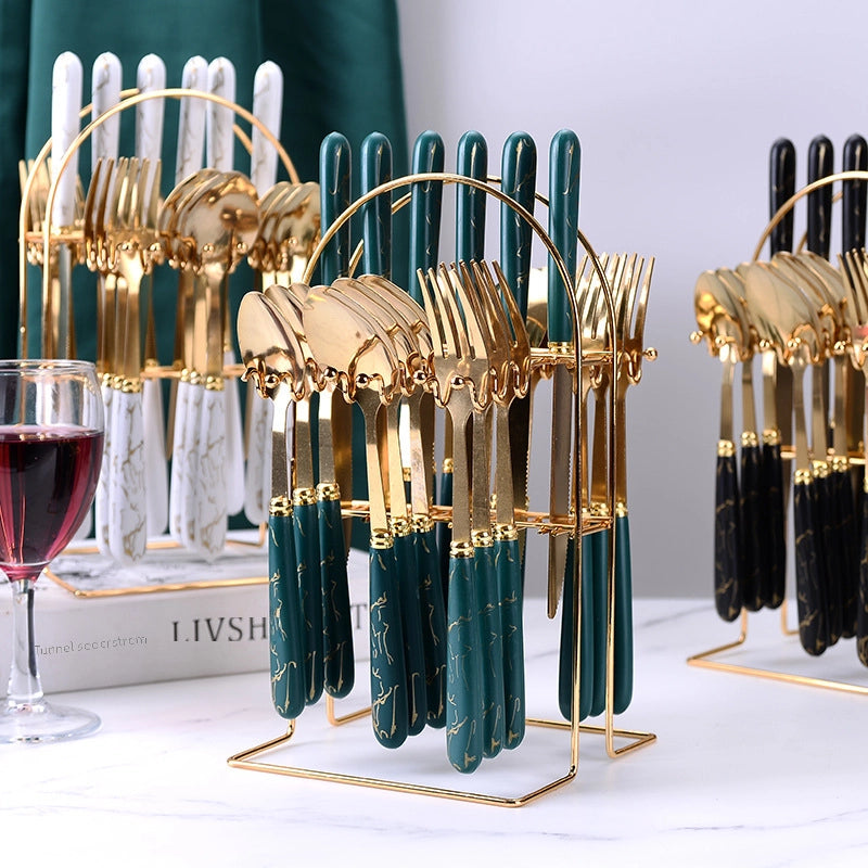 New Marbling Stainless Steel Tableware 24-Piece Gift Box Restaurant Western Food Knife Fork Dessert Spoon