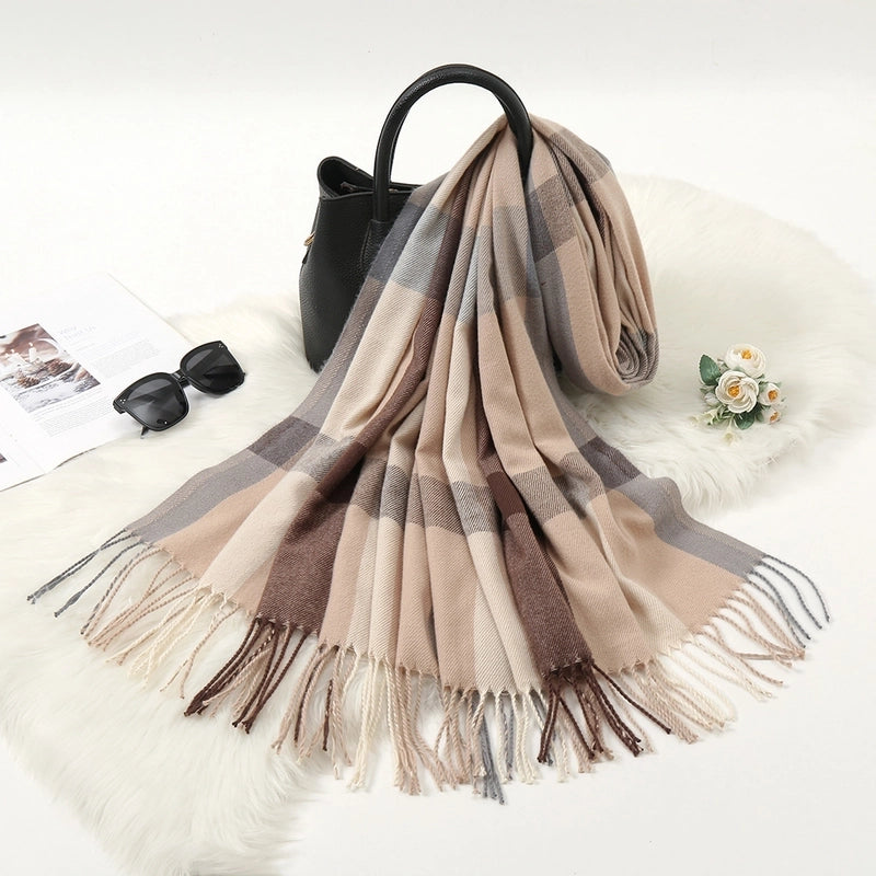 Autumn And Winter New Stitching Plaid Artificial Cashmere Scarf Women's Sweet Style Fashion Cold-Proof Warm Couple Bib Shawl