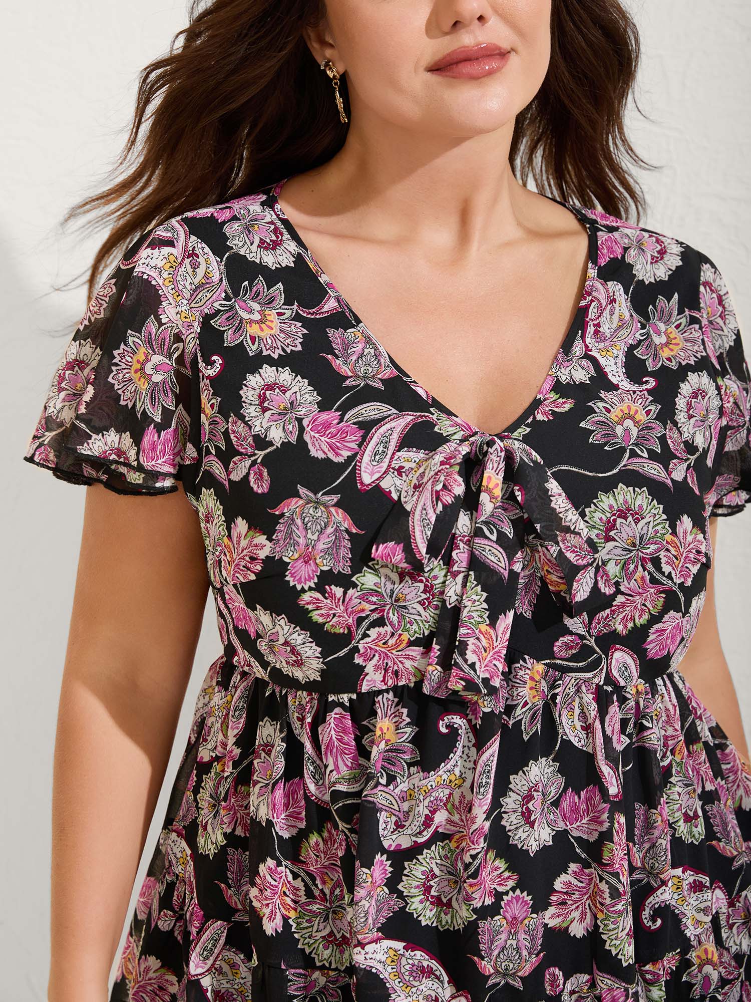 Floral Paisley Print Ribbon Tie Blouse