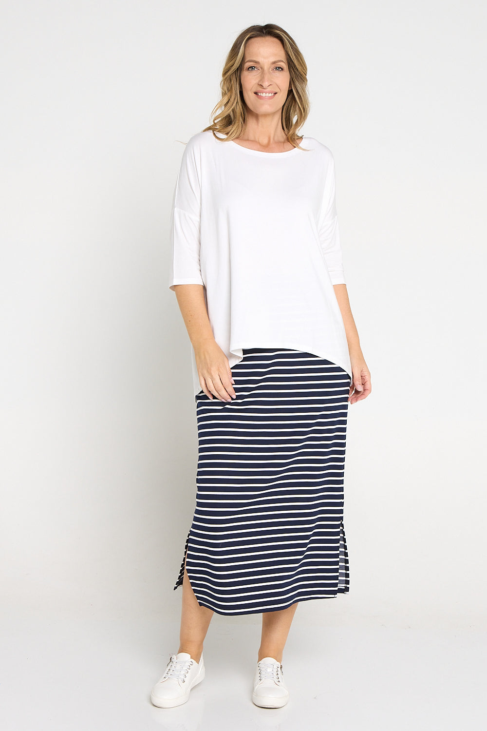 Charlize Column Skirt - Navy/White Stripe