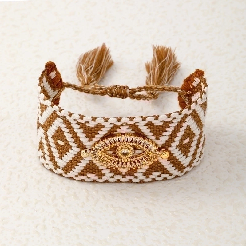 Vacation Roman Style Devil's Eye Cloth Copper Wristband In Bulk