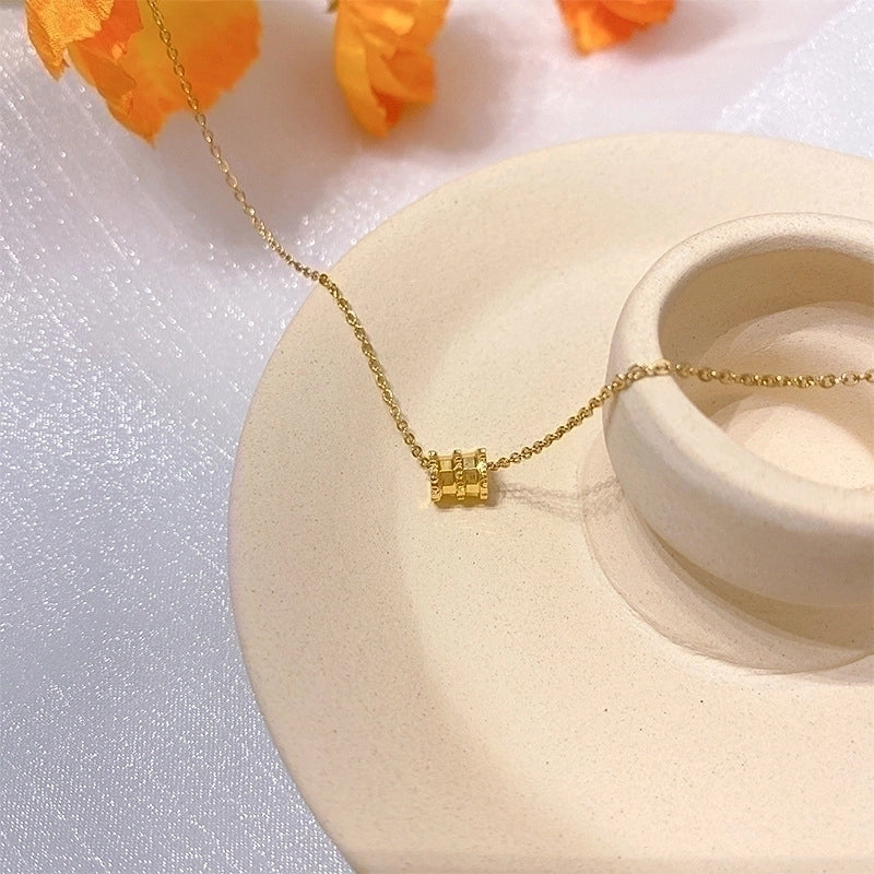 Titanium Steel Lady Inlay Heart Shape Flower Artificial Gemstones Pendant Necklace