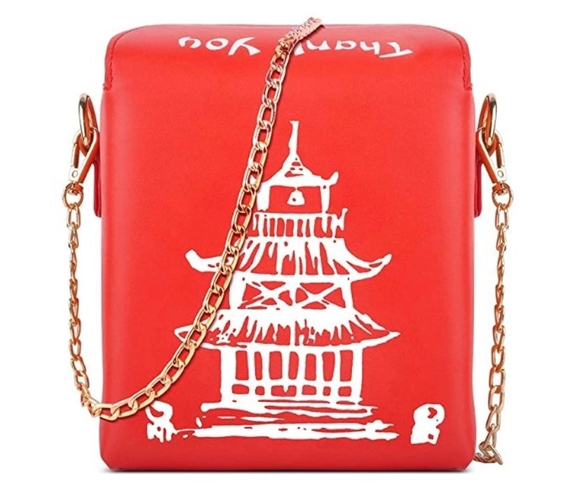 Fashion Simple Pu Chain Messenger Bag Personality Red Iron Tower Printing Shoulder Bag