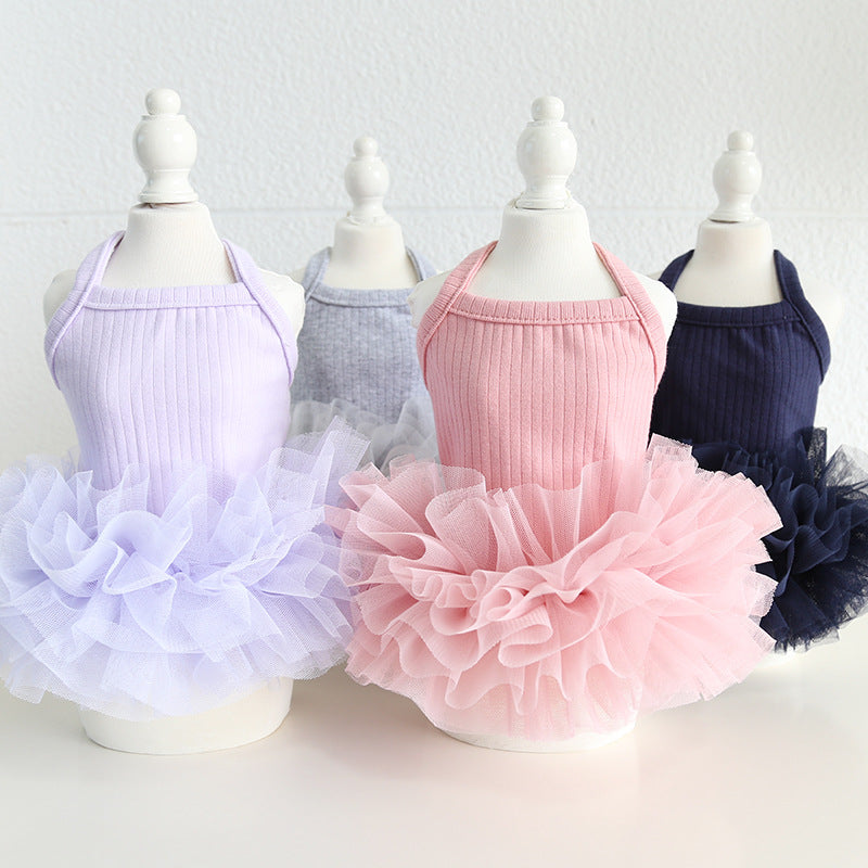 Cotton Solid Color Dog Cat Lace Dress