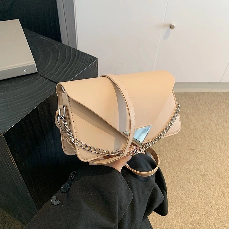 Women's Pu Leather Solid Color Elegant Square Lock Clasp Crossbody Bag